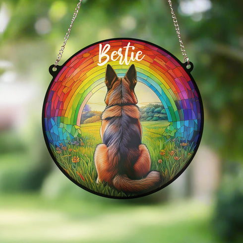 German Shepherd Rainbow Bridge Personalised Stained Glass Effect Suncatcher